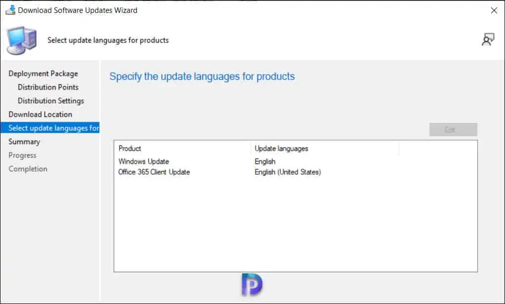 Windows 10 22H2 Upgrade using SCCM Feature Update Option 6 Select Update Languages for Products
