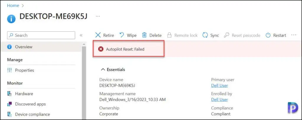 Fix Error 0x80070032 during Autopilot Reset of Windows Device 2 Autopilot Reset Failed