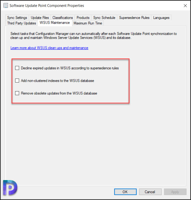 Troubleshoot WSUS Connection Issues with SCCM 2 WSUS Maintenance Options in Configuration Manager Snap1